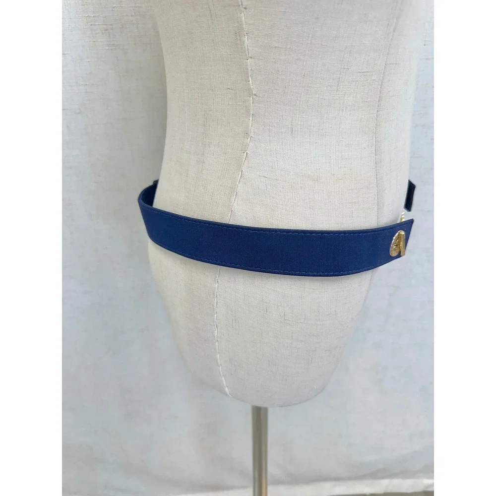 Ralph‎ Lauren Navy Blue Grosgrain Gold Chain Toggle Belt One Size Adjustable